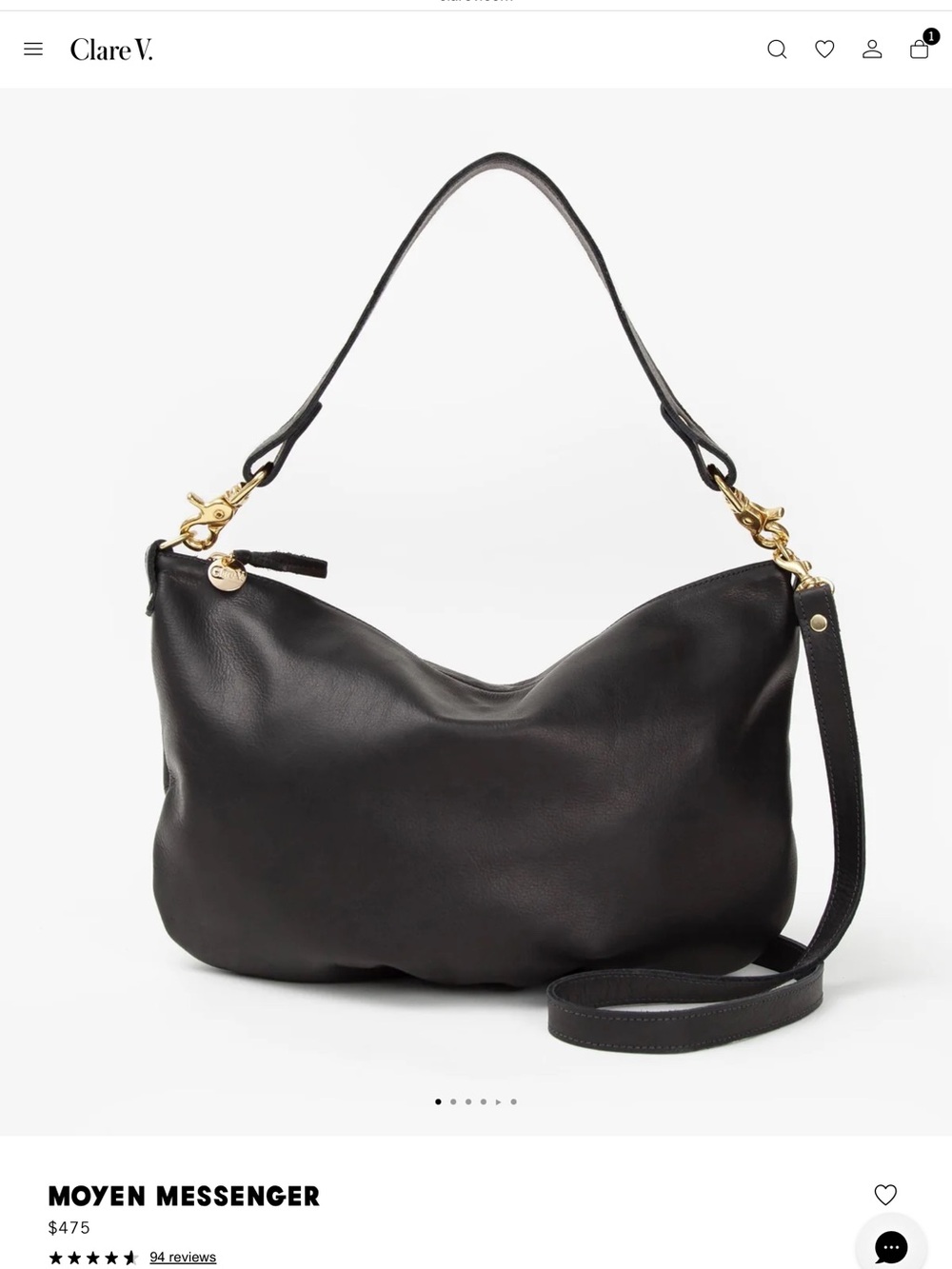 Clare V Black Moyen Messenger Crossbody Shoulder Bag